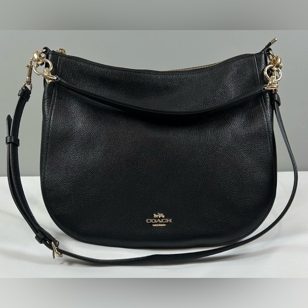 Coach Black Chelsea 32 Hobo Pebble Leather Shoulder Bag Crossbody Gold Hardware